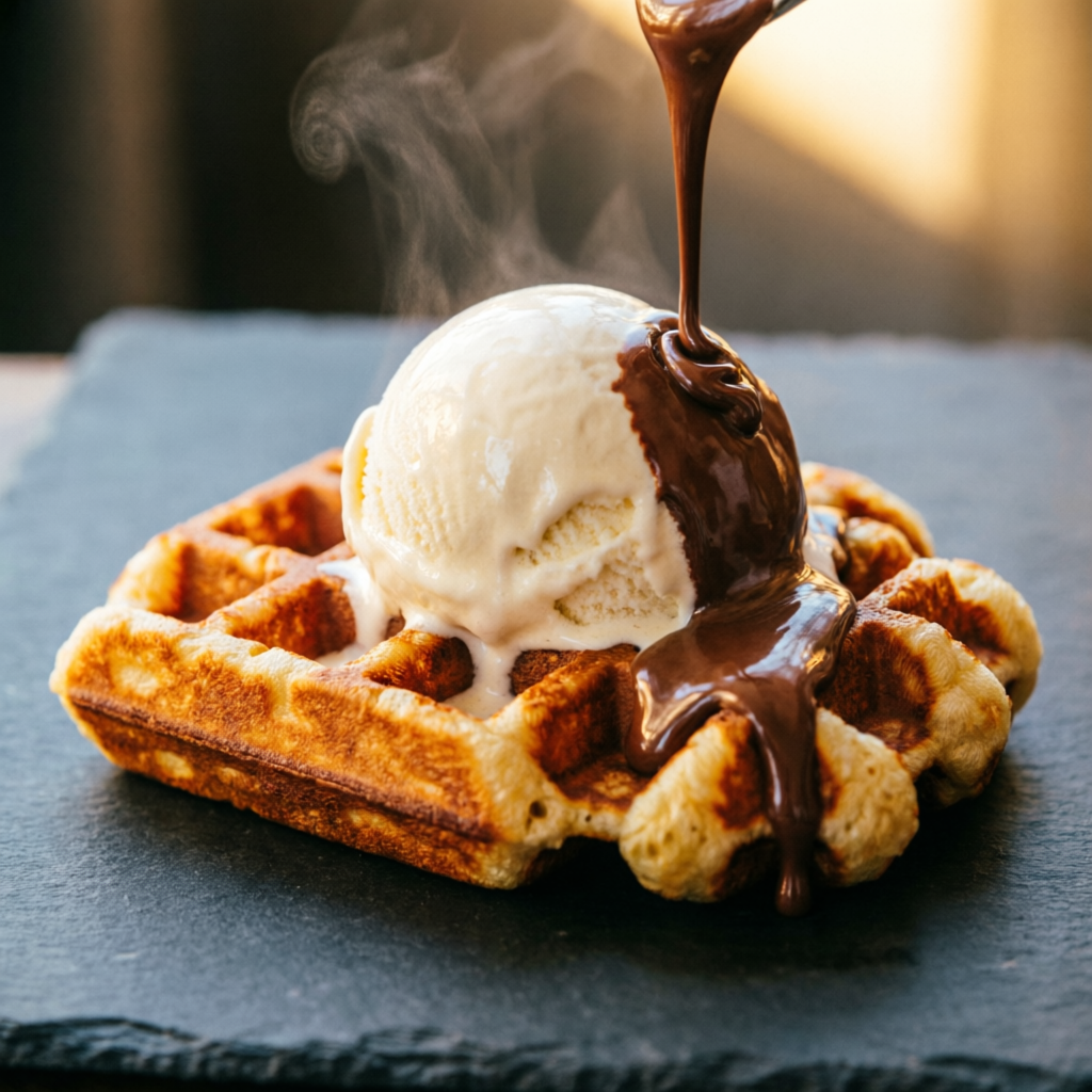 Waffle with ice cream
