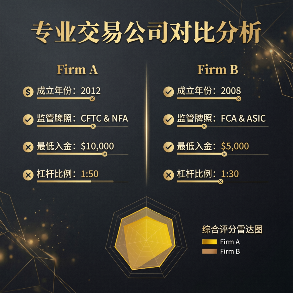 Professional prop firm comparison analysis infographic