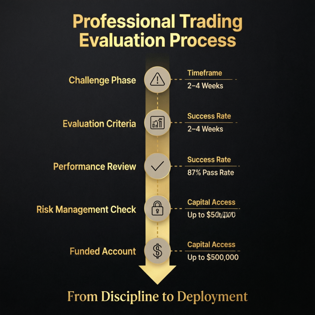 Topstep evaluation process diagram showing challenge phases