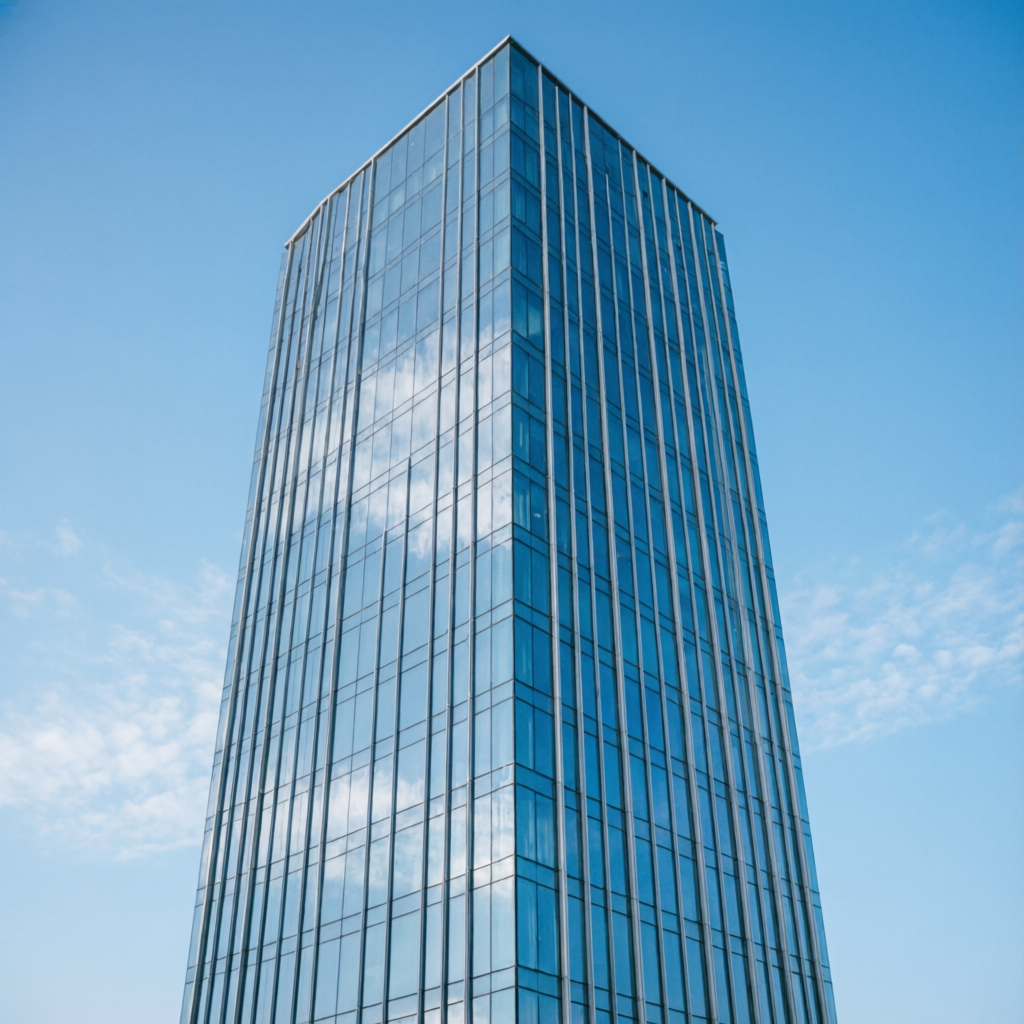 Torre corporativa con fachada integral de muro cortina de vidrio