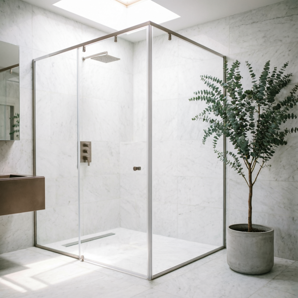 Mampara de baño de vidrio templado con perfilería de aluminio