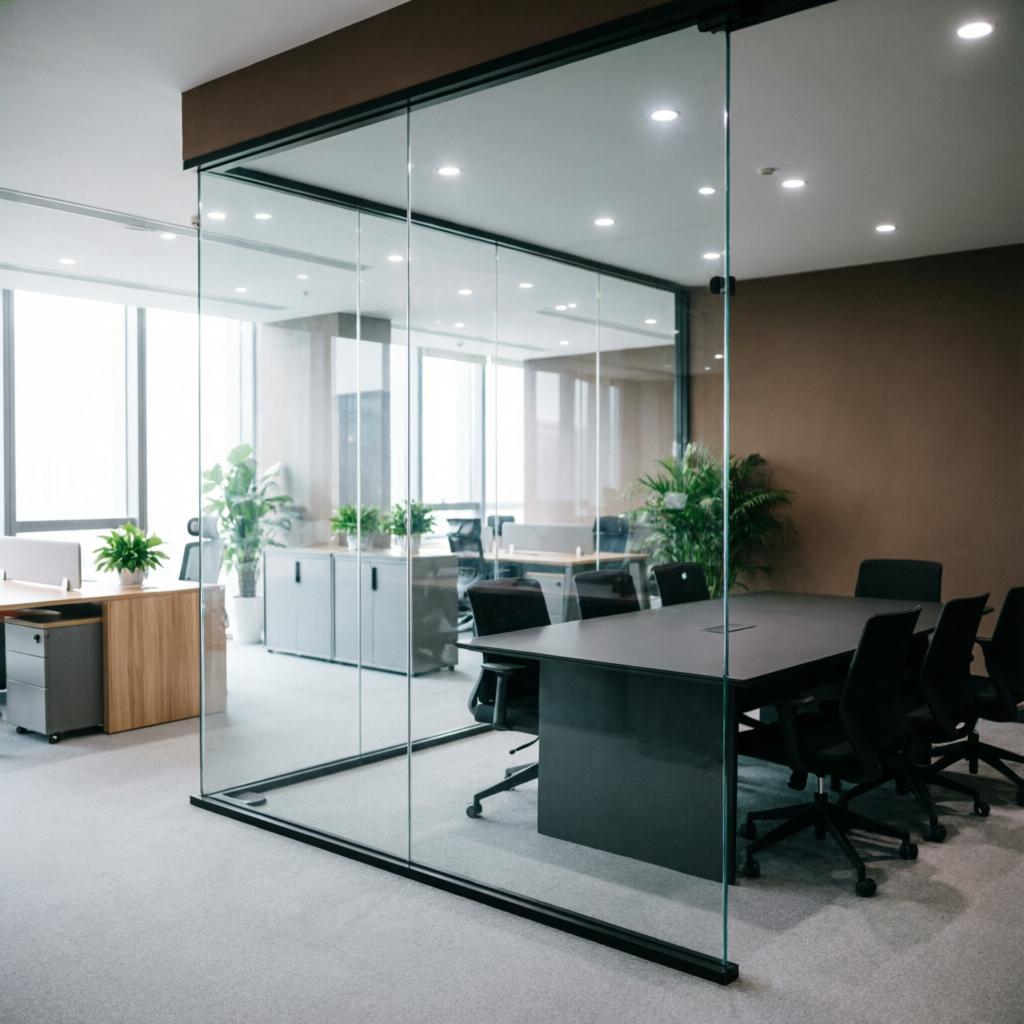 Divisiones interiores de oficina en vidrio templado con perfil de aluminio