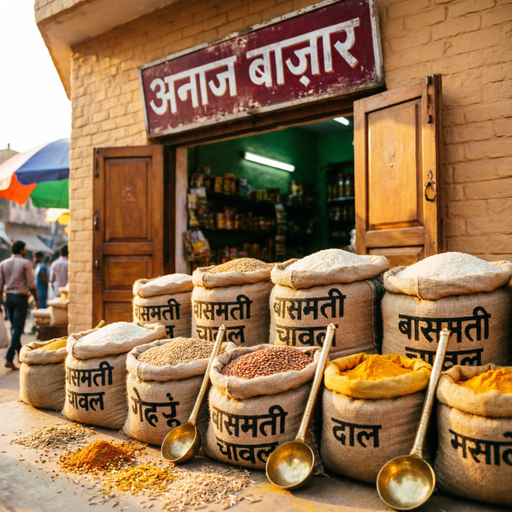 Best wholesale grocery store in Nalasopara East – Low Price Mart grain market display