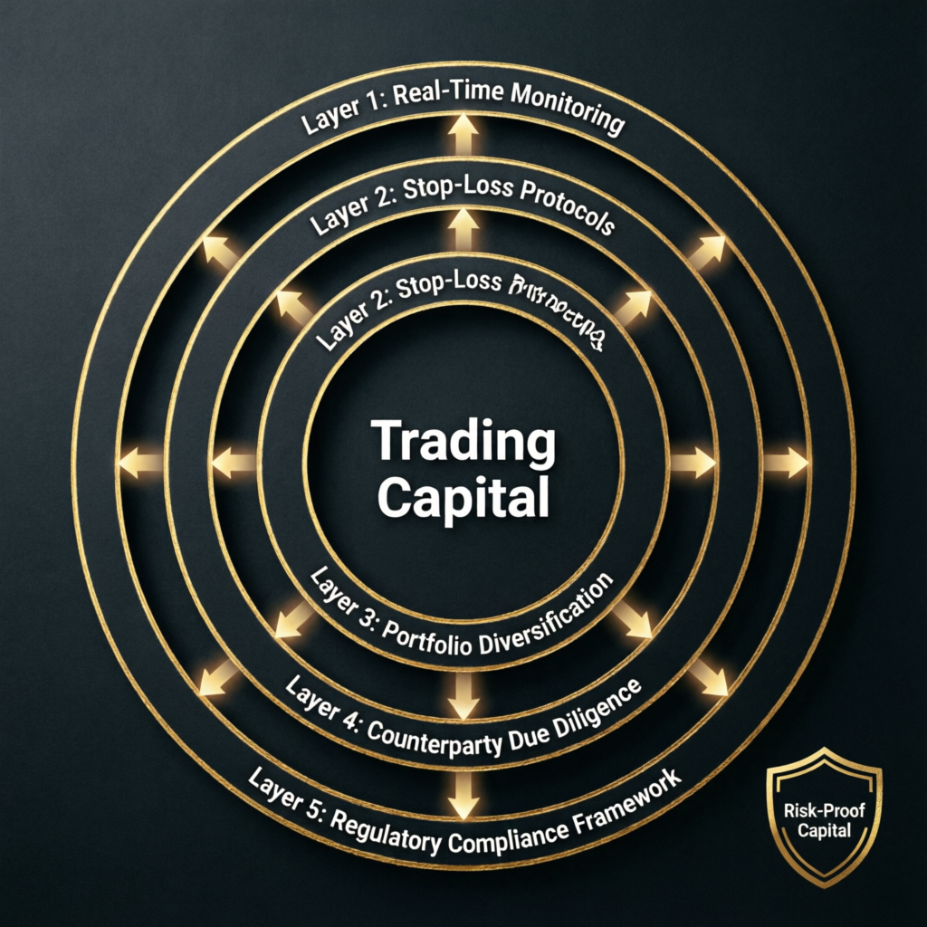 Risk management layers protecting trading capital diagram