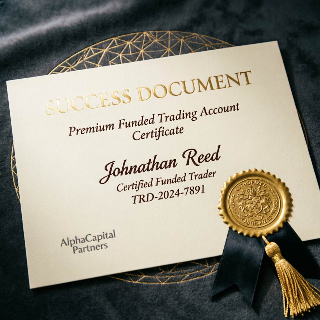 Premium funded trading account certificate representing successful Topstep evaluation