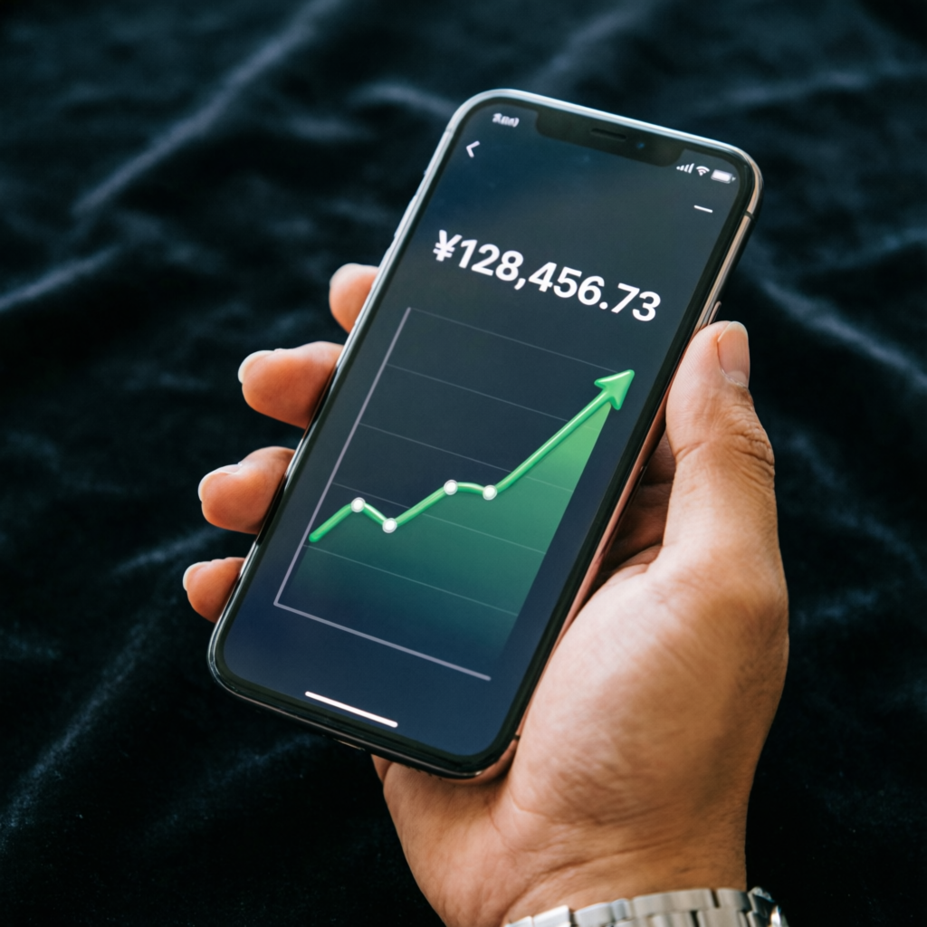 Mobile trading app showing account balance and profit chart
