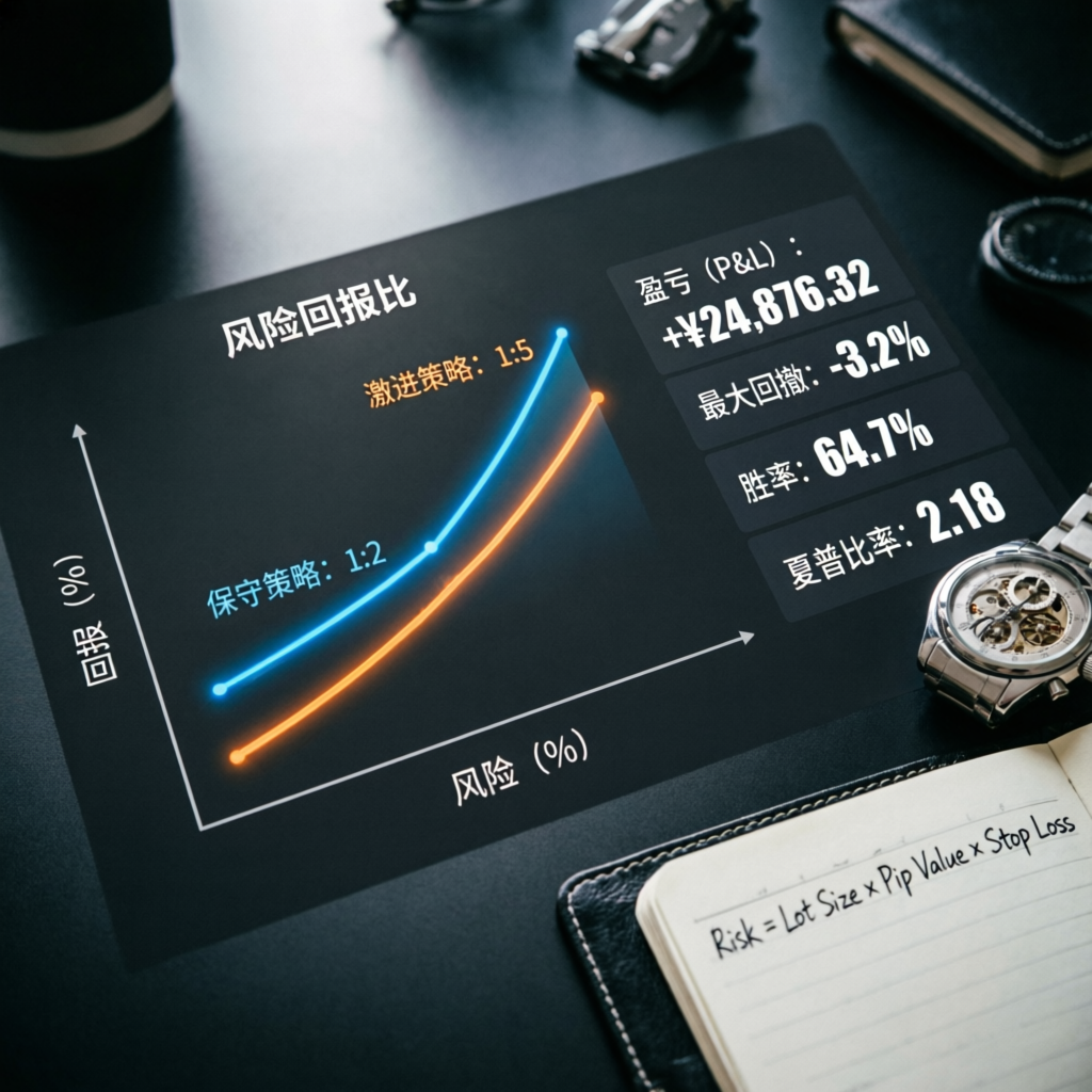 Forex trading risk management concept showing risk versus reward ratio chart for prop firm strategies