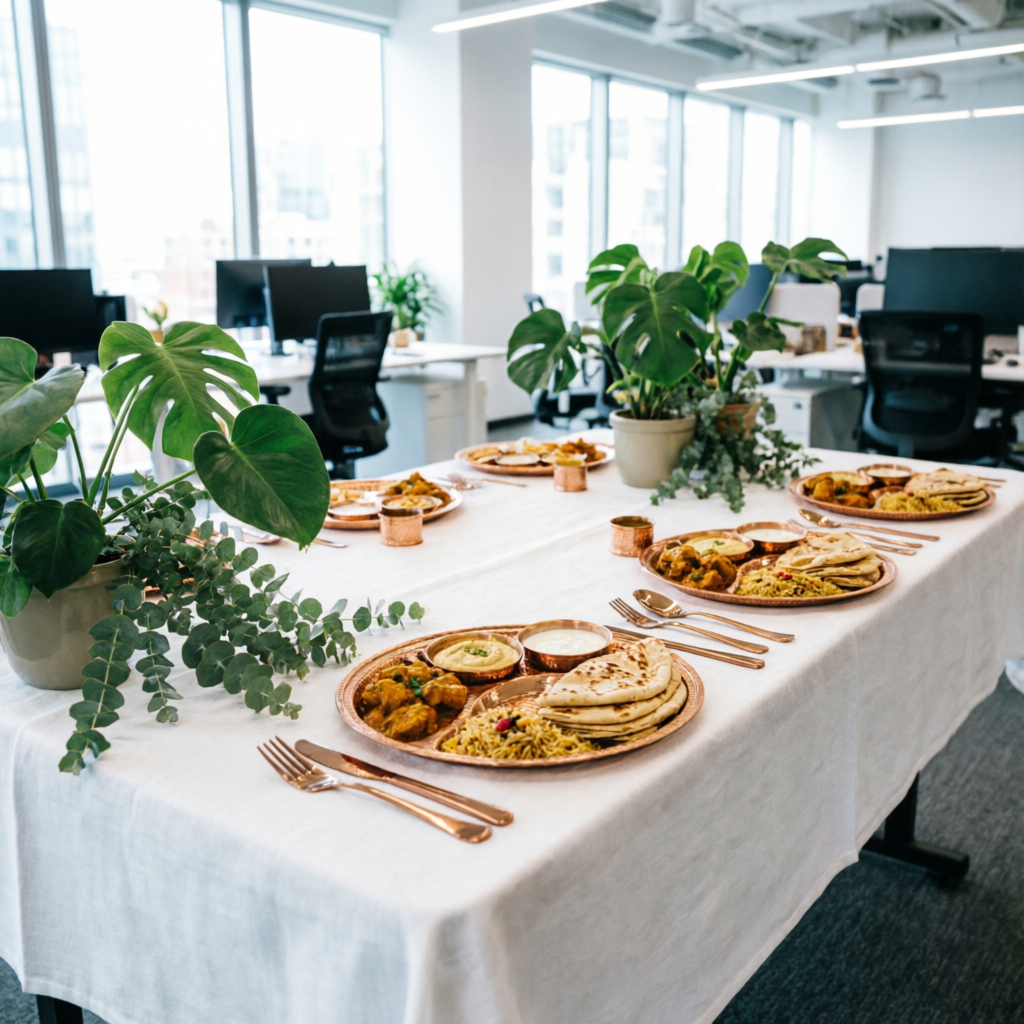 Corporate catering lunch thali setup in a Noida office