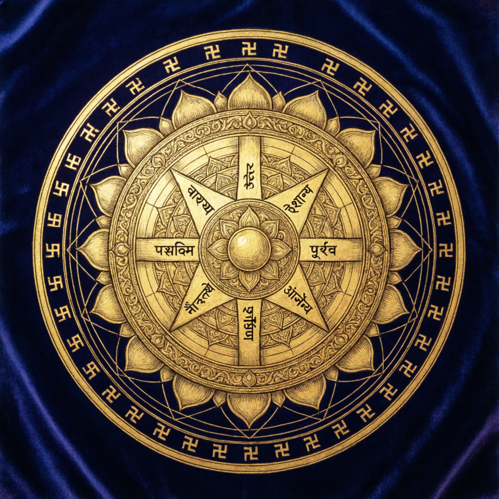 Vastu Purusha Mandala sacred geometric grid diagram showing the foundational directional grid used in Vastu Shastra architecture