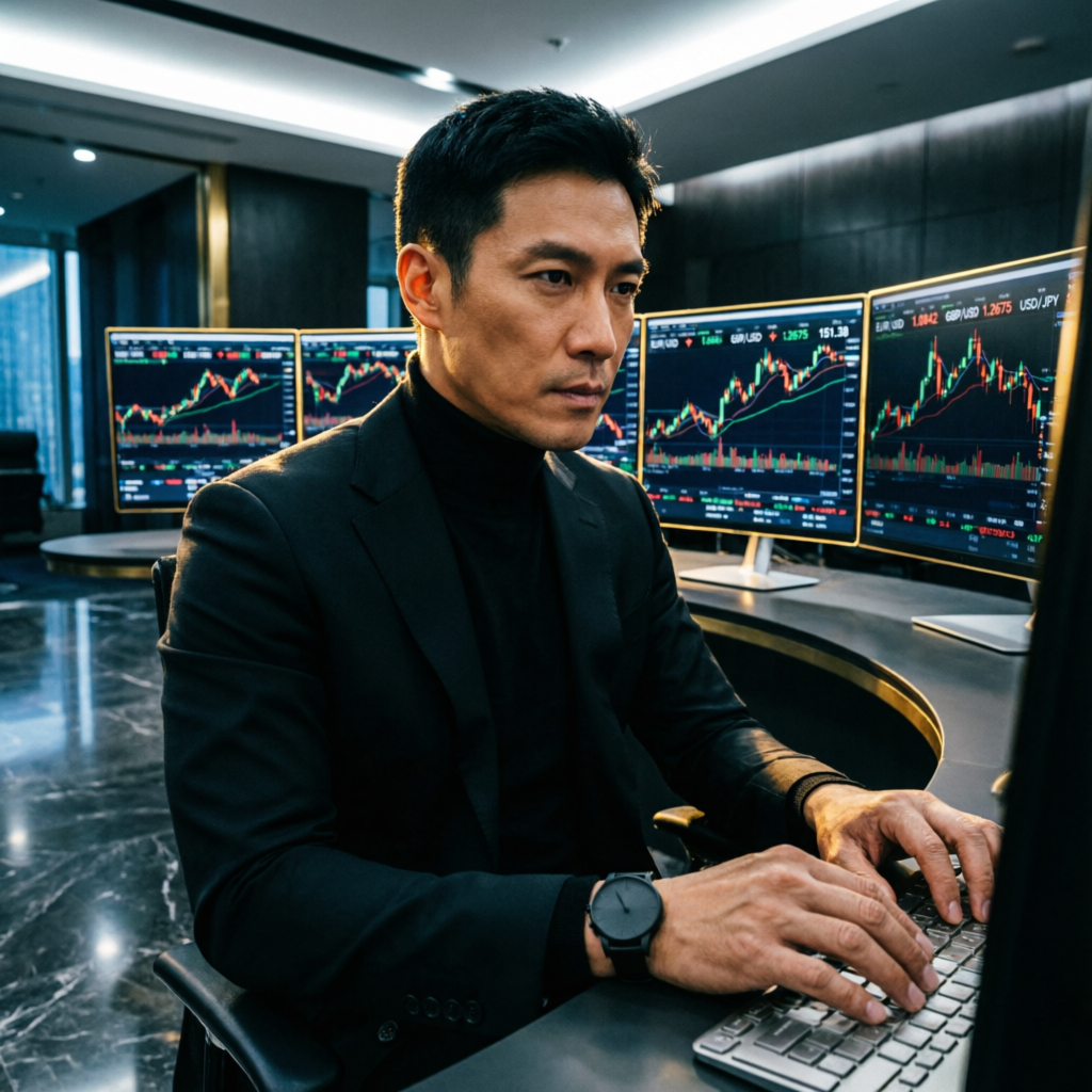 Professional forex trader executing advanced trading strategies