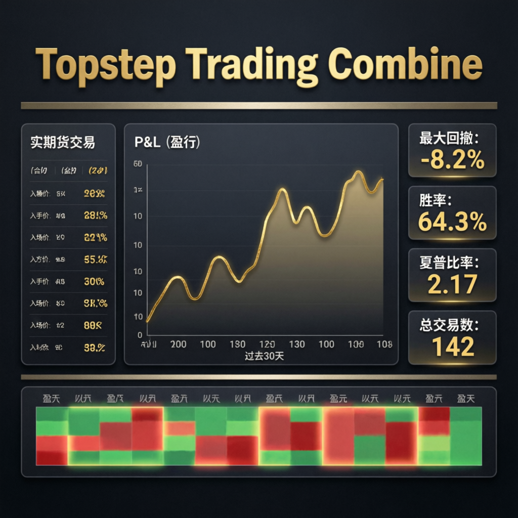 Topstep Trading Combine Dashboard showing P&L performance metrics