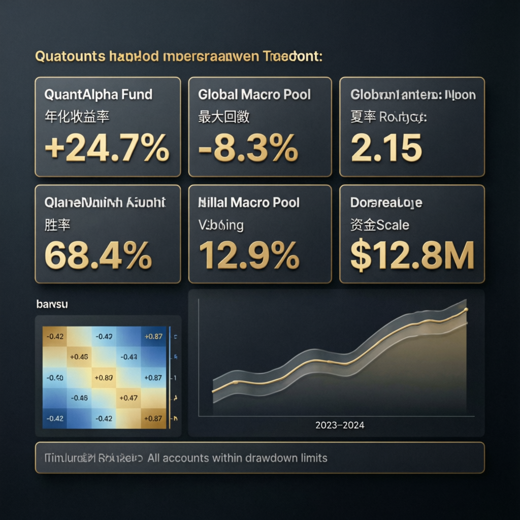 Professional portfolio management dashboard showing multiple funded trading accounts