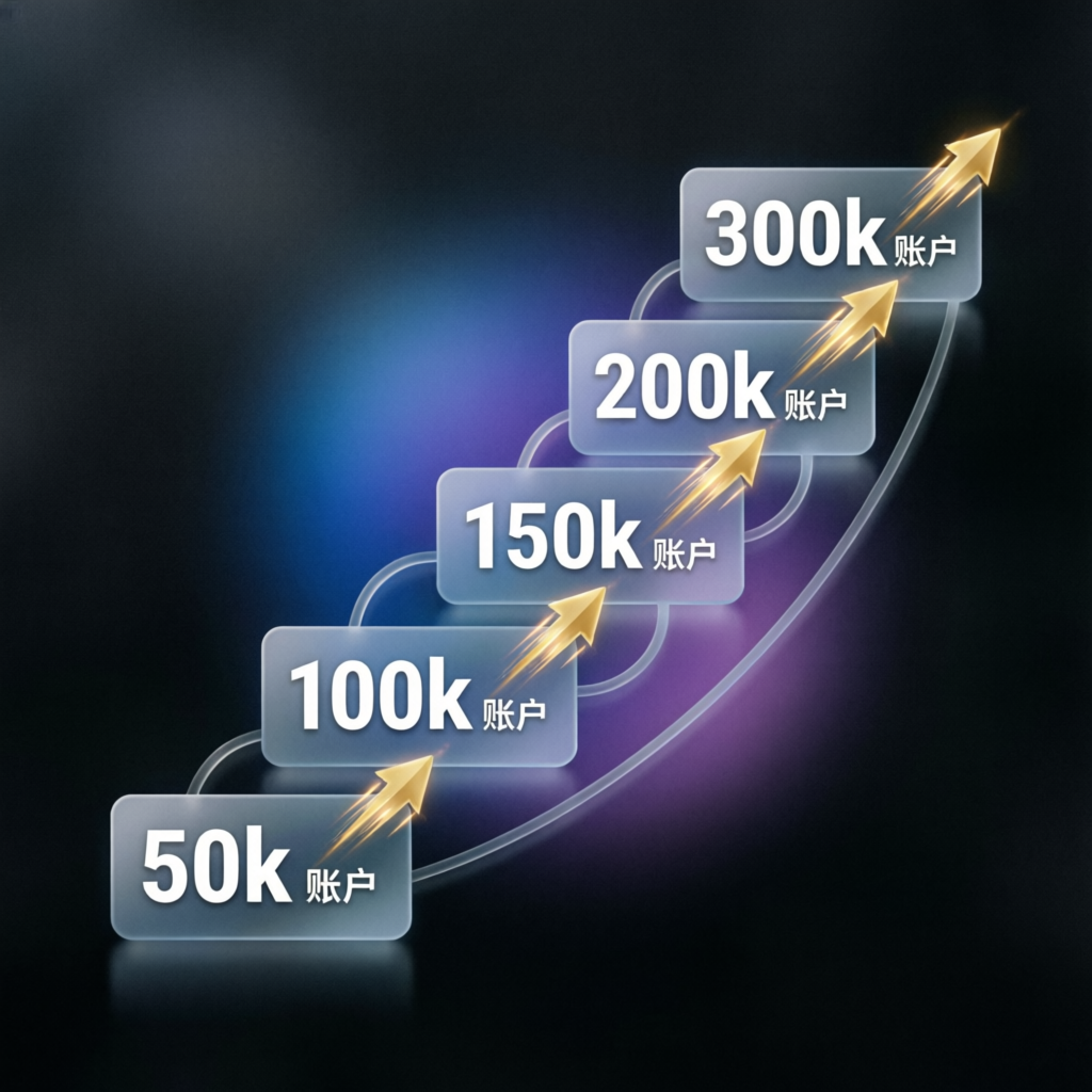 Account scaling plan progression from 50k to 300k funded accounts
