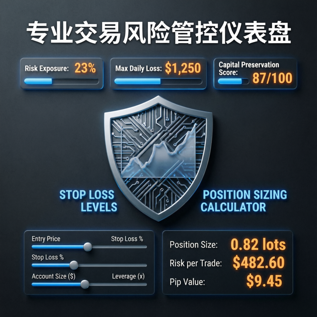 Professional trading risk management dashboard with stop loss levels