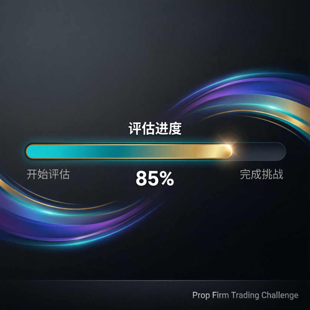 Prop firm trading challenge evaluation progress showing 85% completion