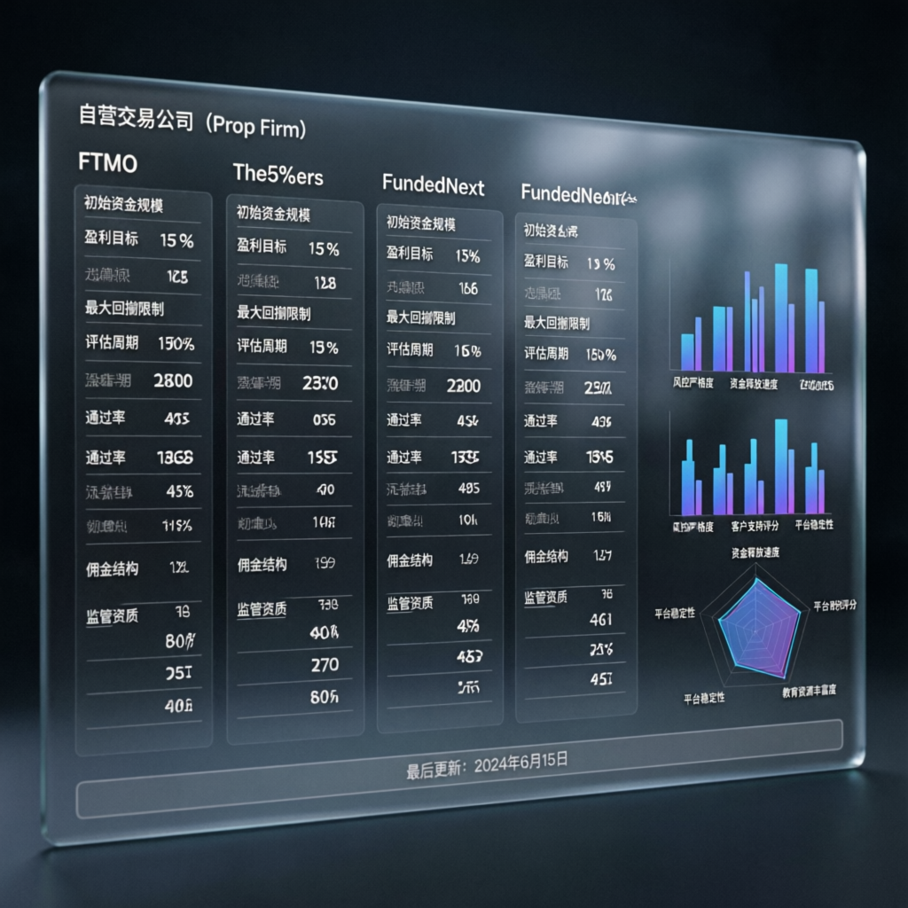 Prop firm comparison matrix showing multiple firms side by side
