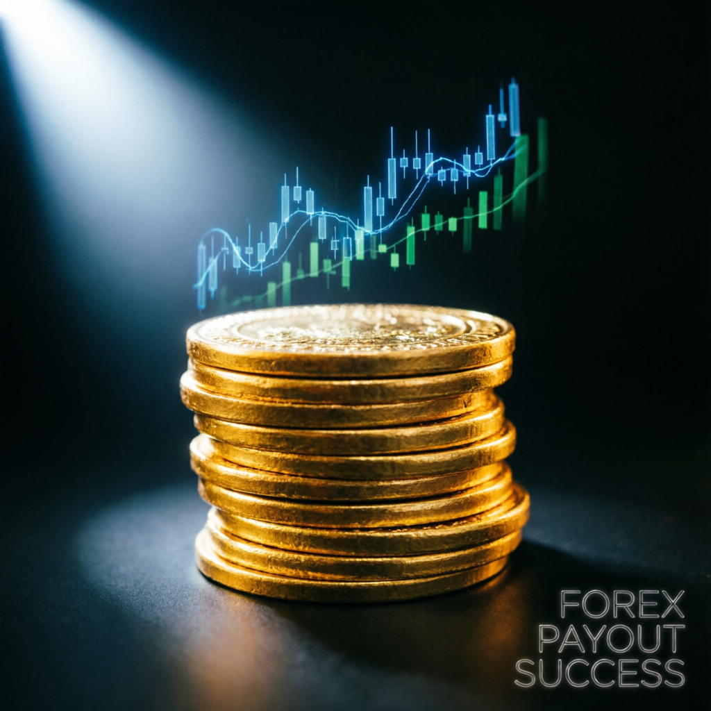 Topstep payout success with gold coins and trading charts