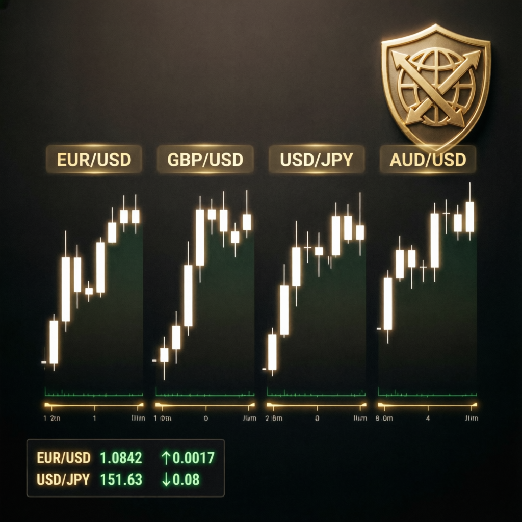 Forex market analysis showing multiple currency pairs and contract limits for Topstep trading