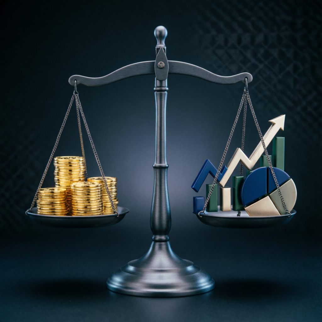 Risk management balance scale representing Topstep trailing drawdown rules and protection