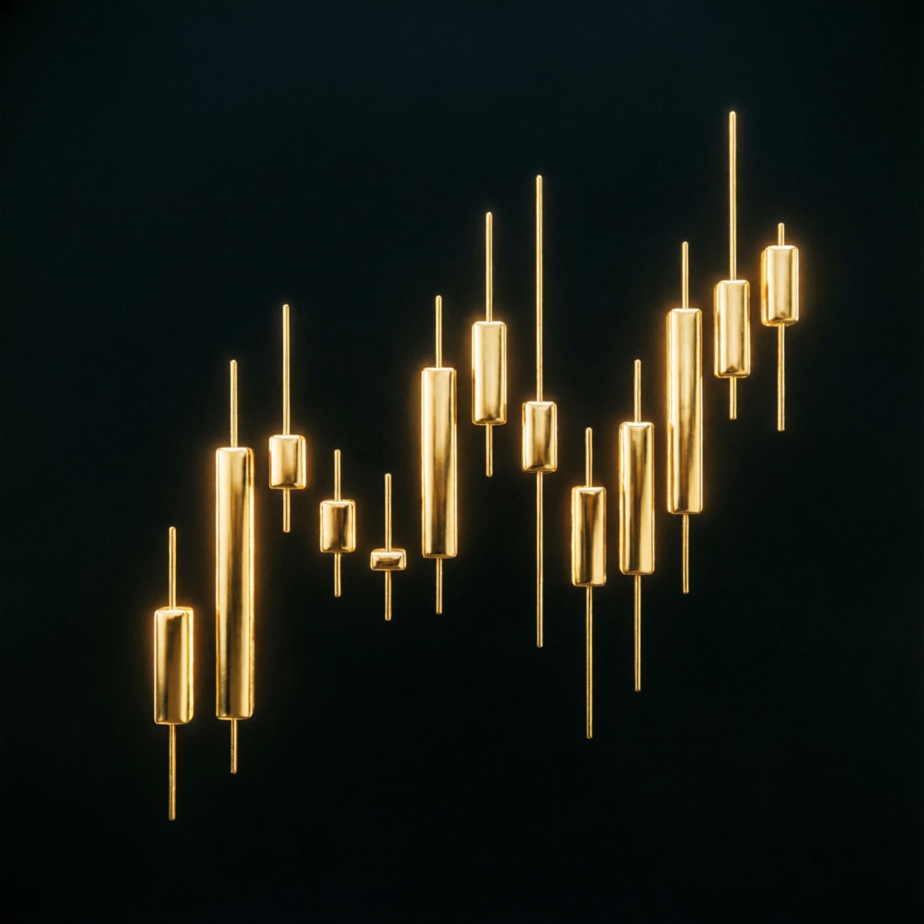 Golden candlestick chart pattern representing trading strategy