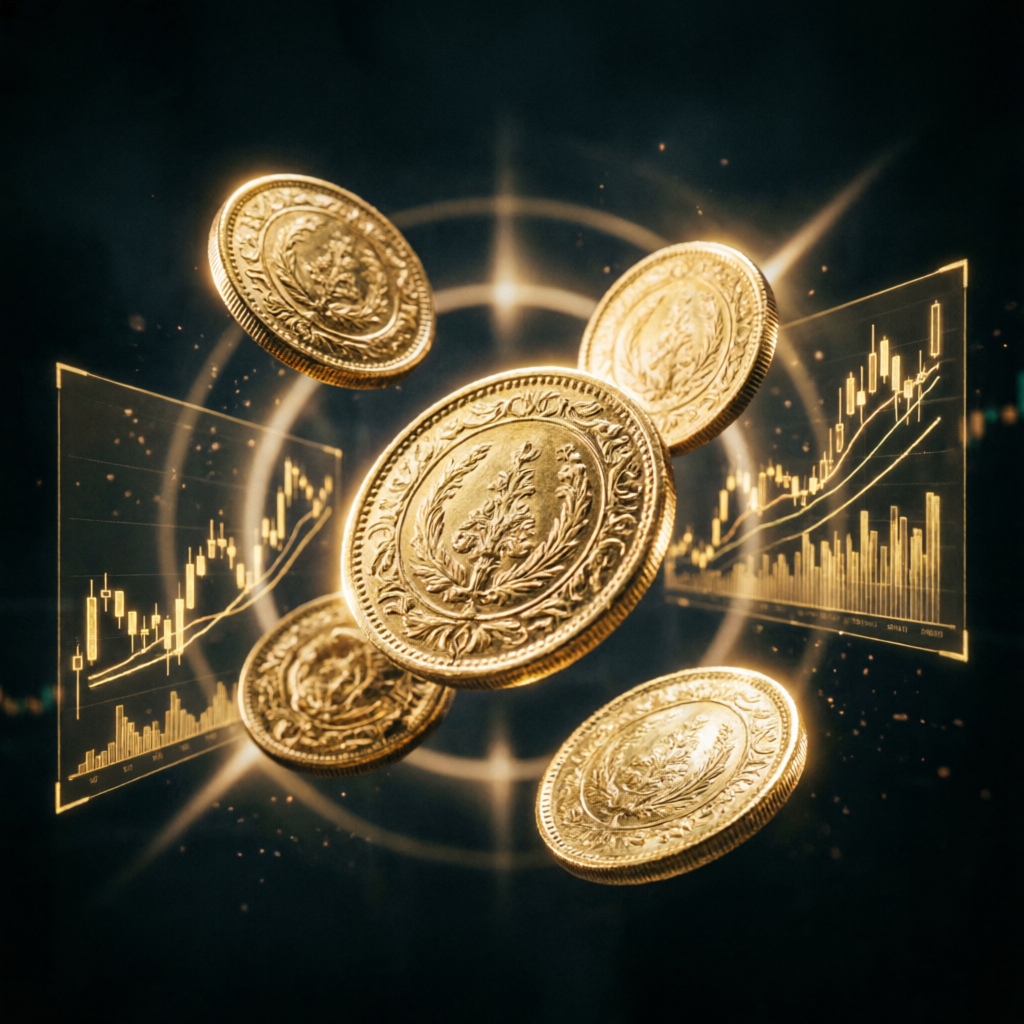 Golden coins and financial growth visualization