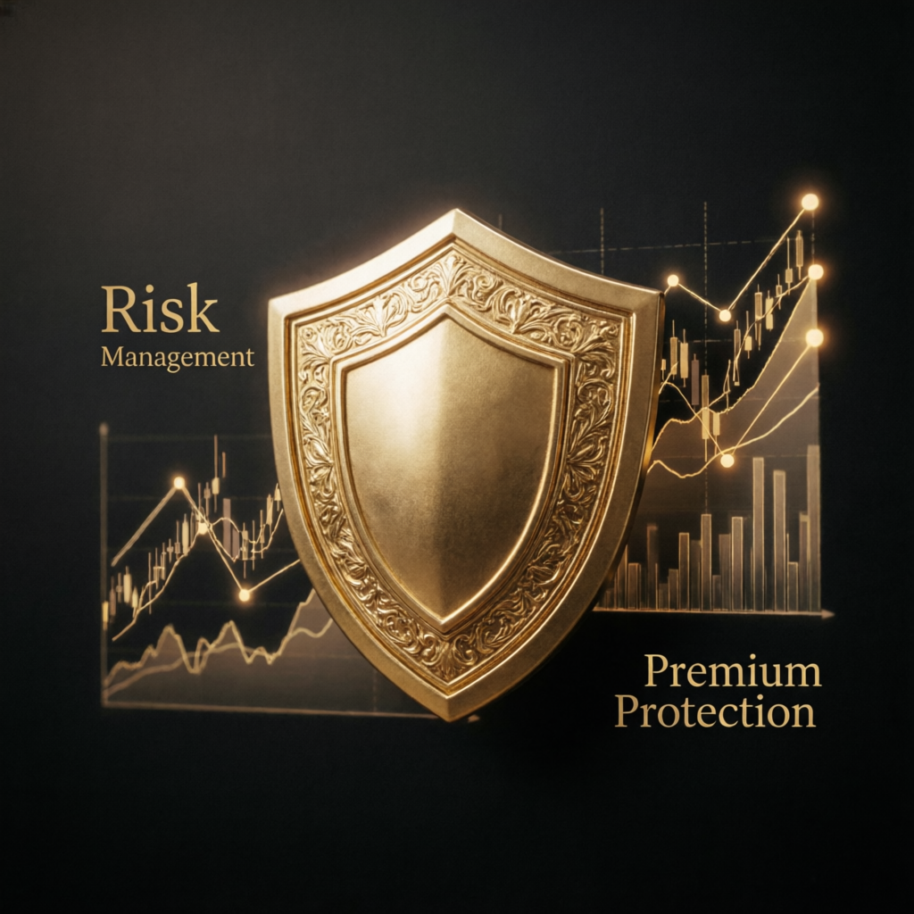 Risk management shield protecting trading profits
