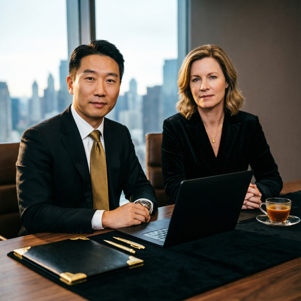 Professional financial consultants discussing trading strategies
