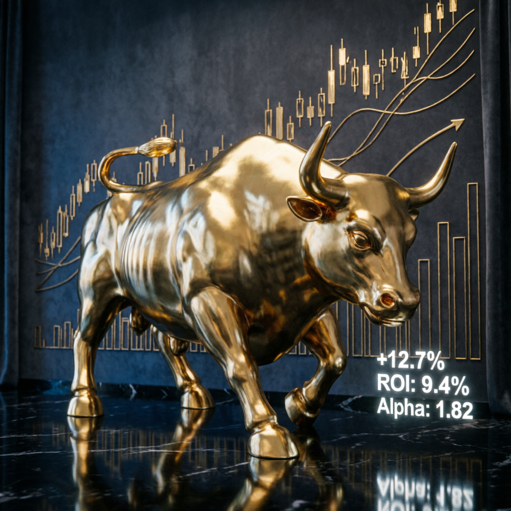 Golden bull representing trading success and market gains