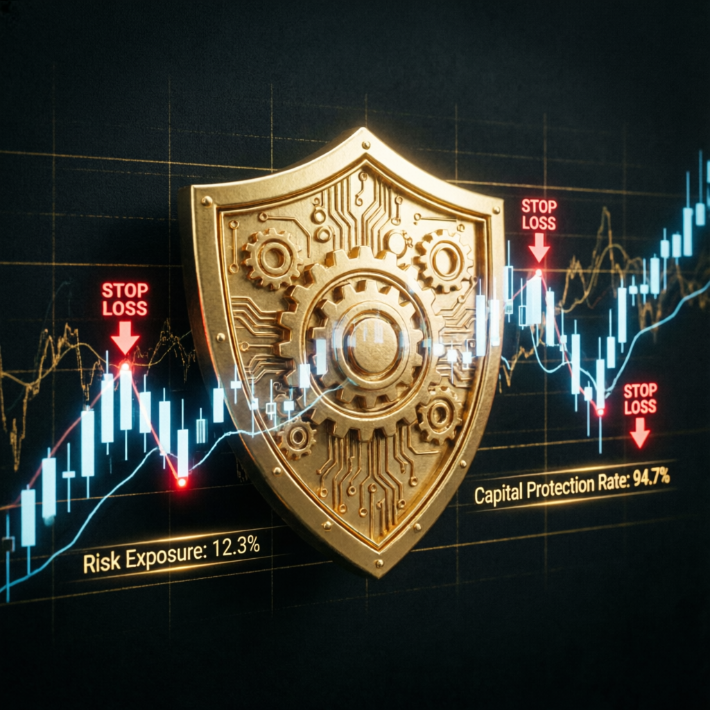Risk management shield protecting trading capital
