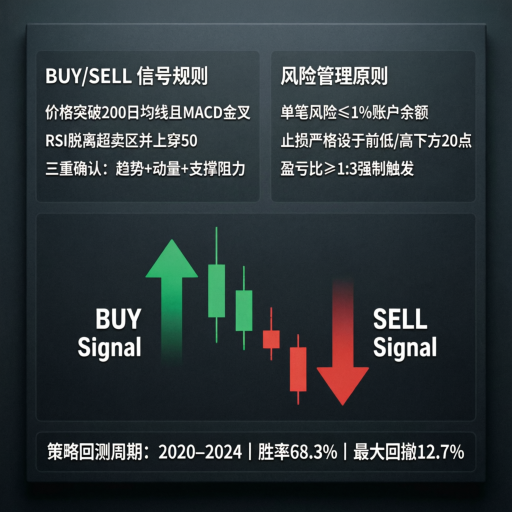 Forex trading strategy visualization with buy sell signals and risk management
