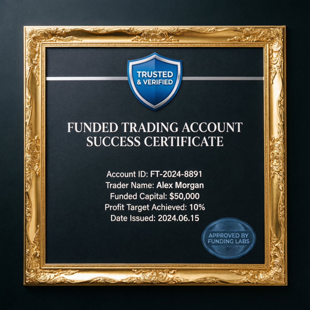 Funded trading account success certificate from PFM Capitals prop firm passing service