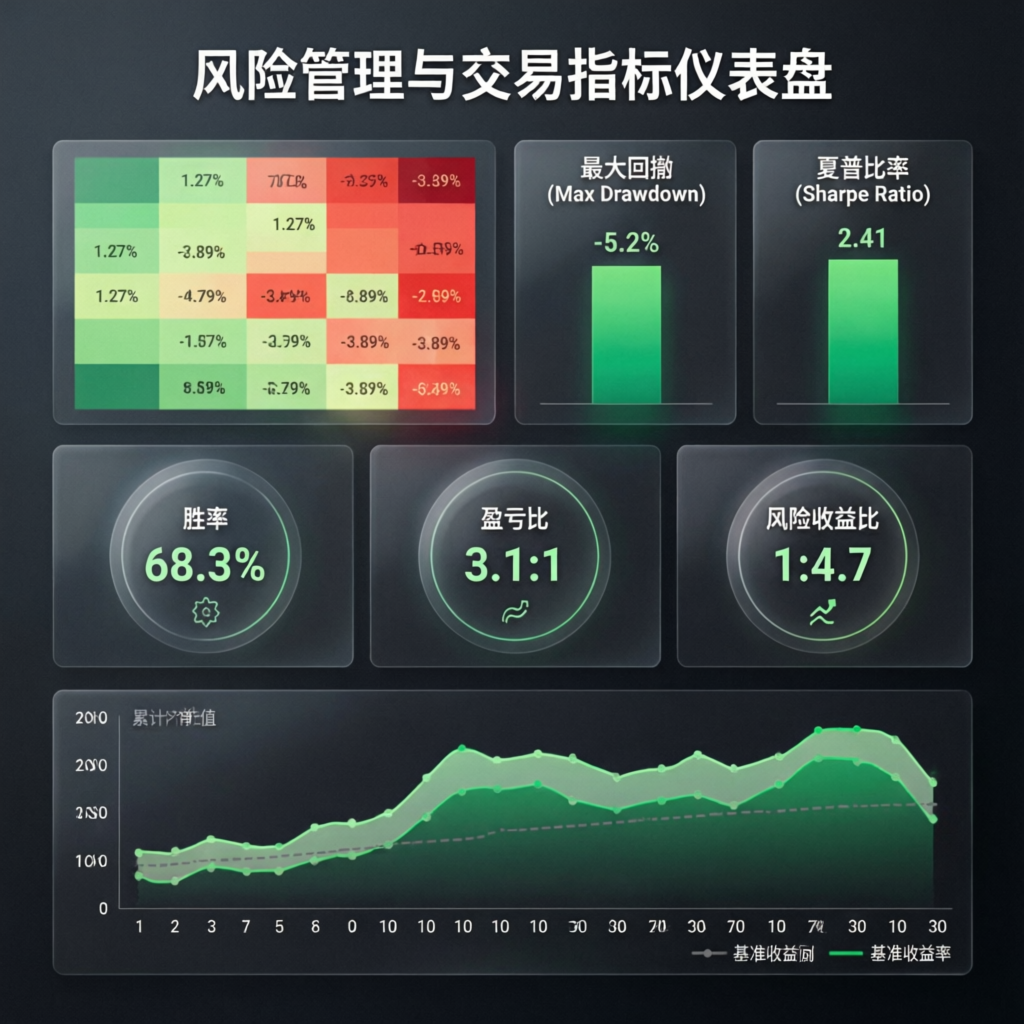 Risk management dashboard showing drawdown metrics and trading indicators