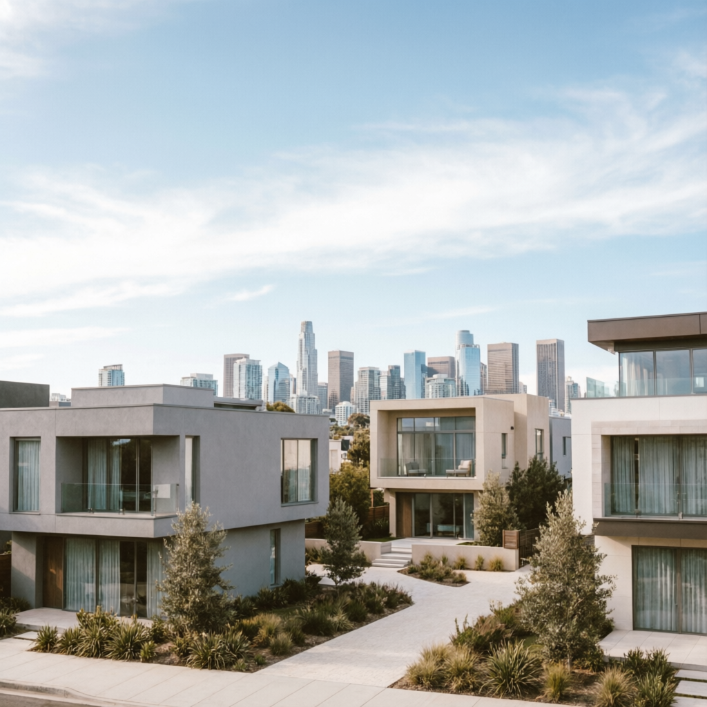 Luxury real estate skyline with modern homes