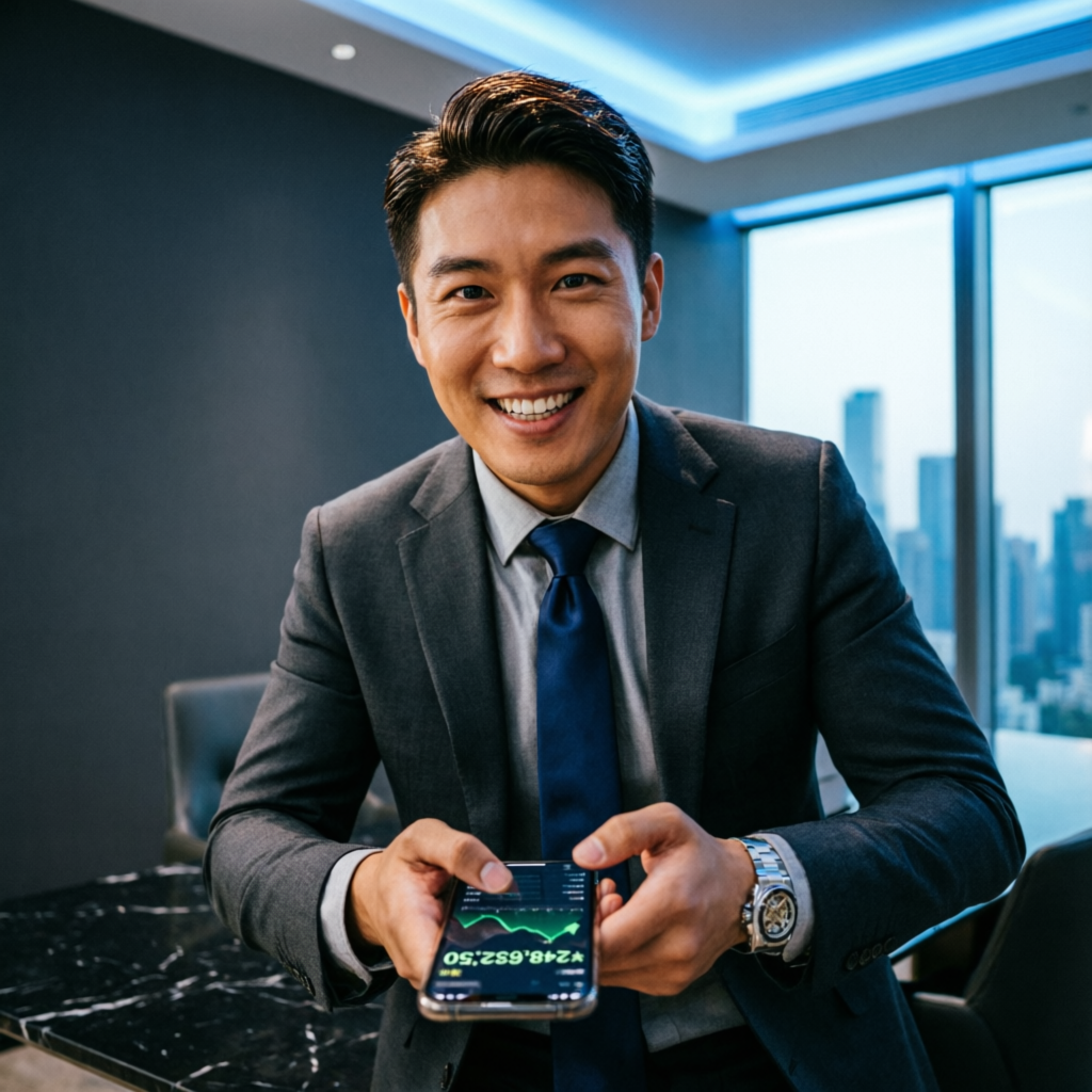 Happy successful trader celebrating prop firm challenge passing profits