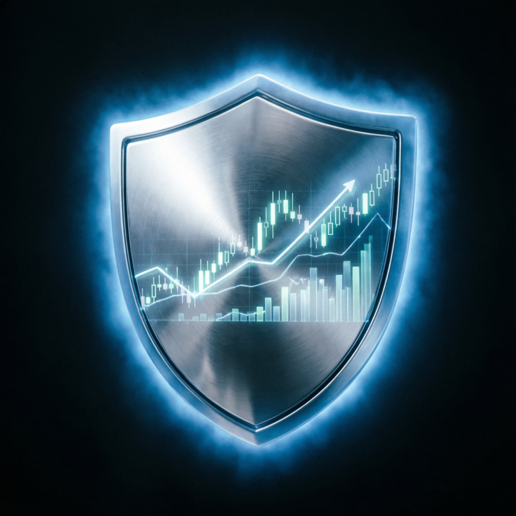 Risk management shield protecting forex trading accounts with advanced security