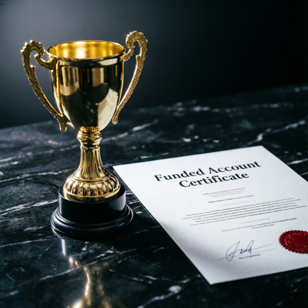 Funded account certificate and gold trophy