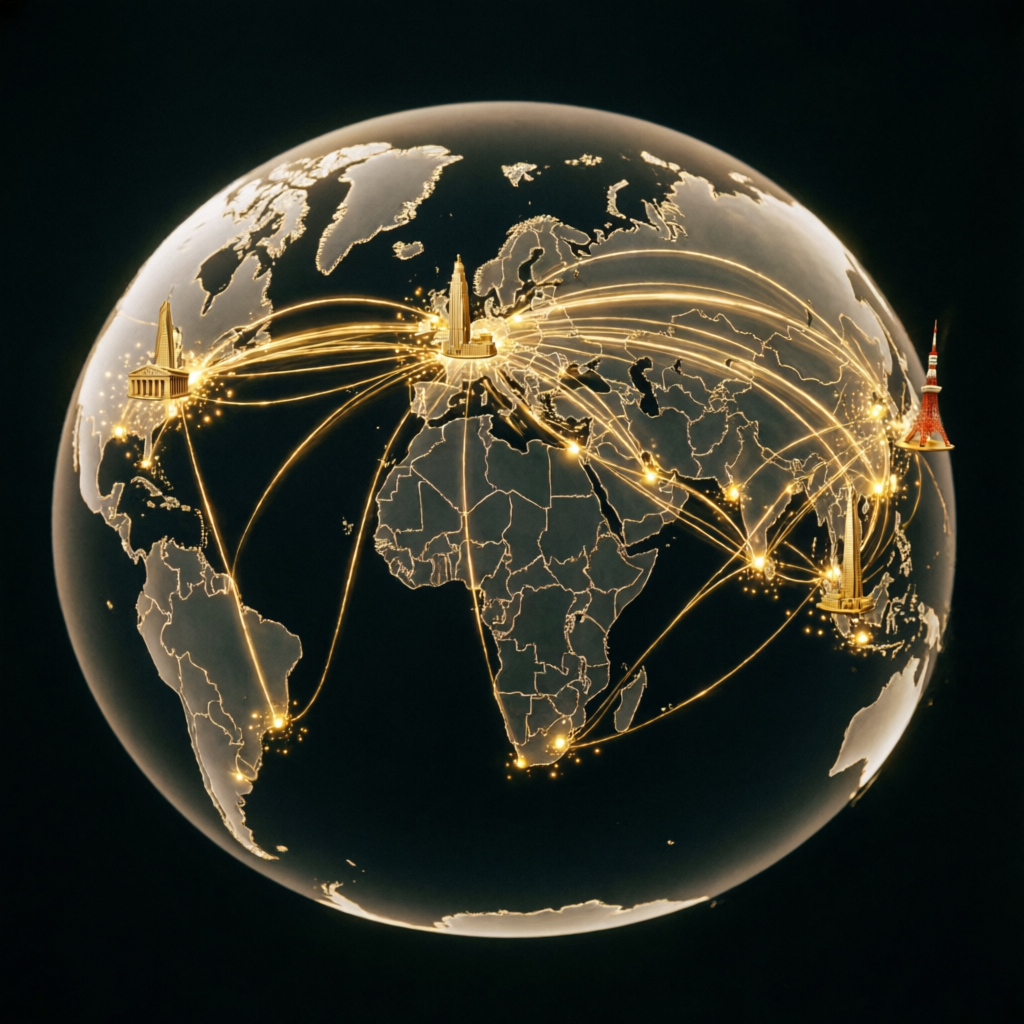 Global trading network world map