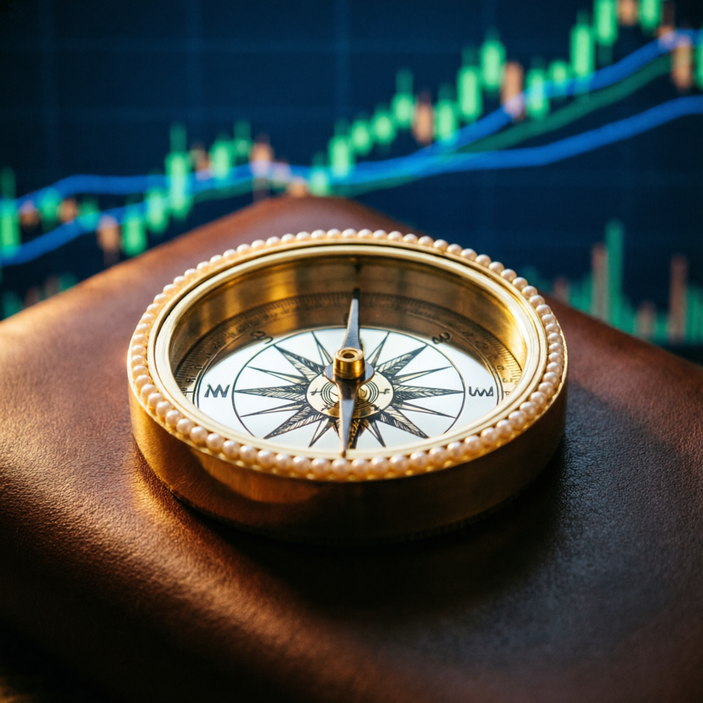 Gold compass representing trading strategy