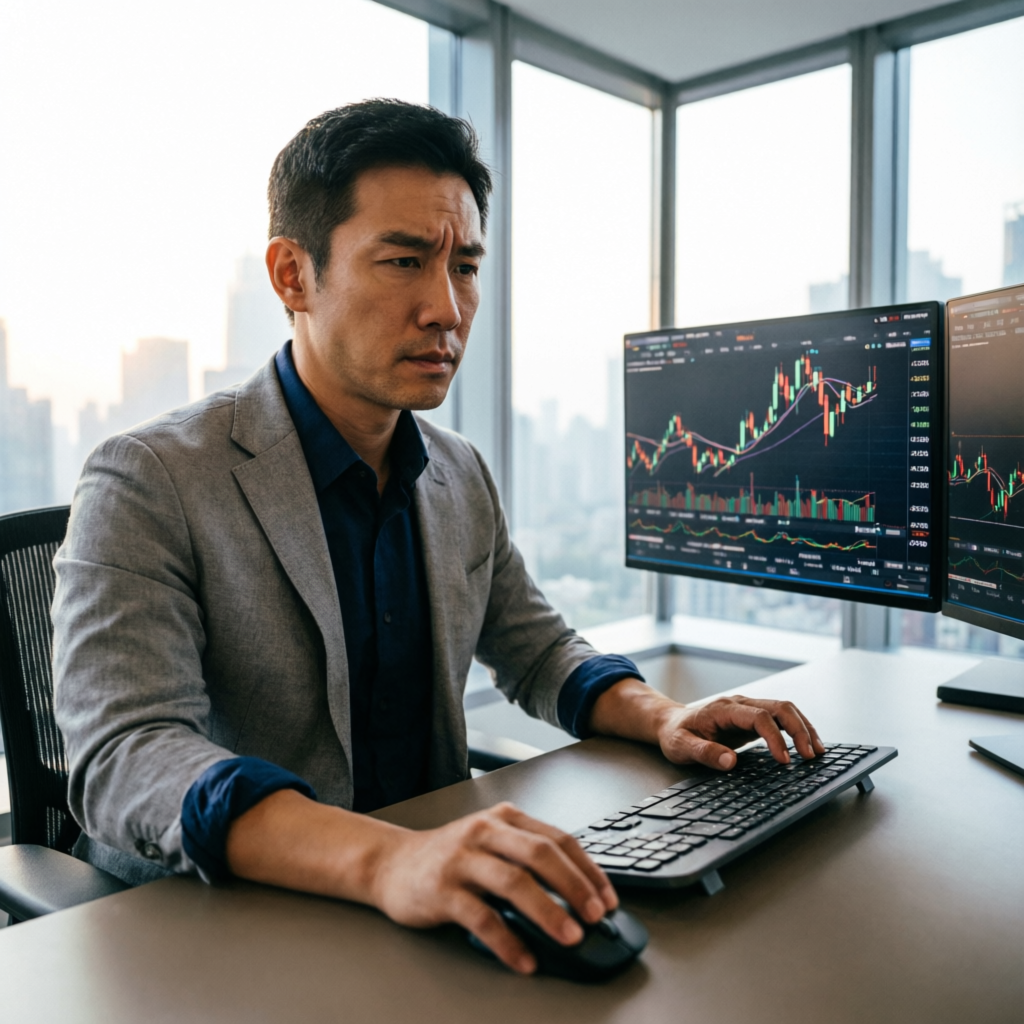Professional forex trader analyzing market data