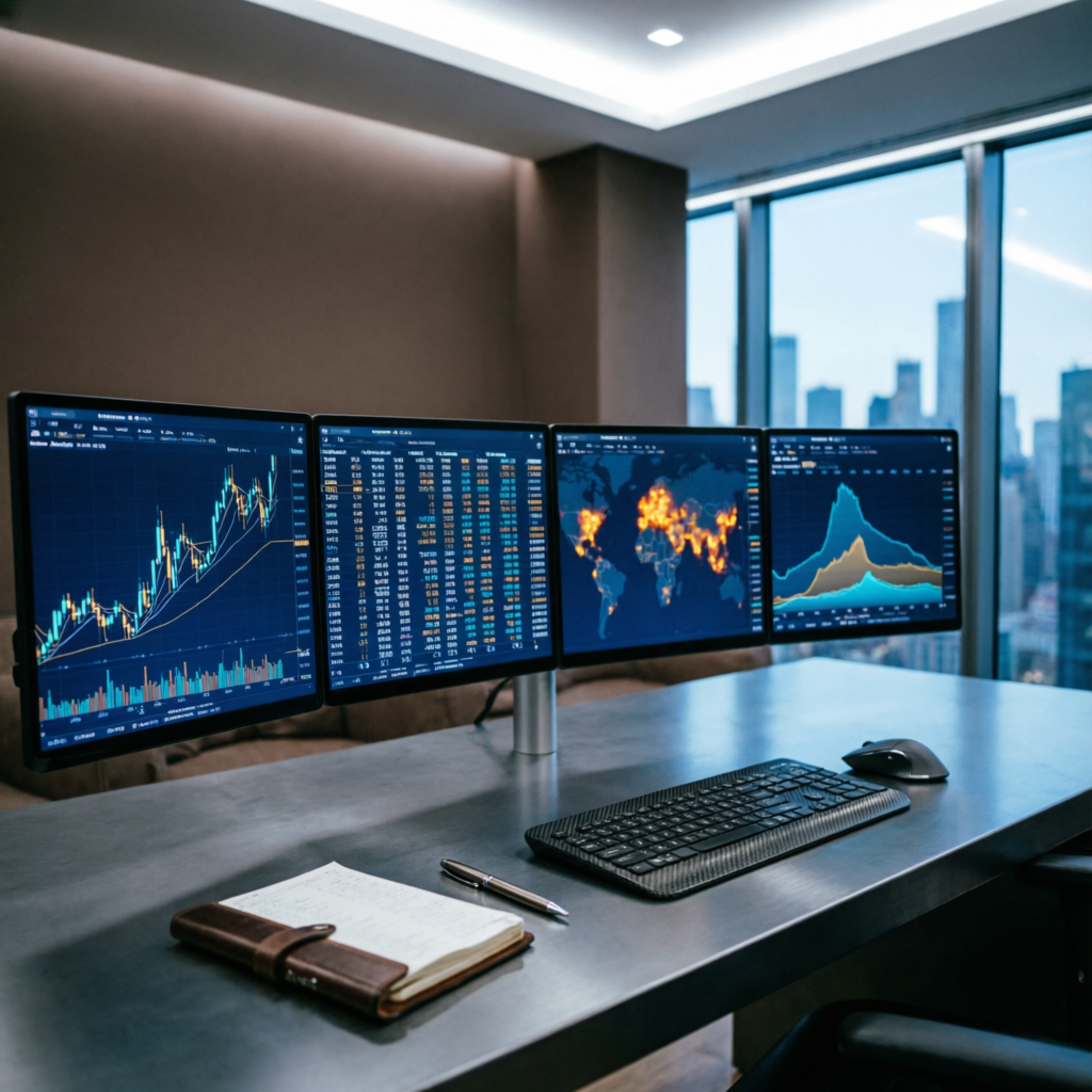 Professional trading desk setup