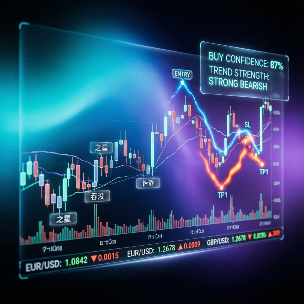 Advanced forex trading charts with AI analysis overlay