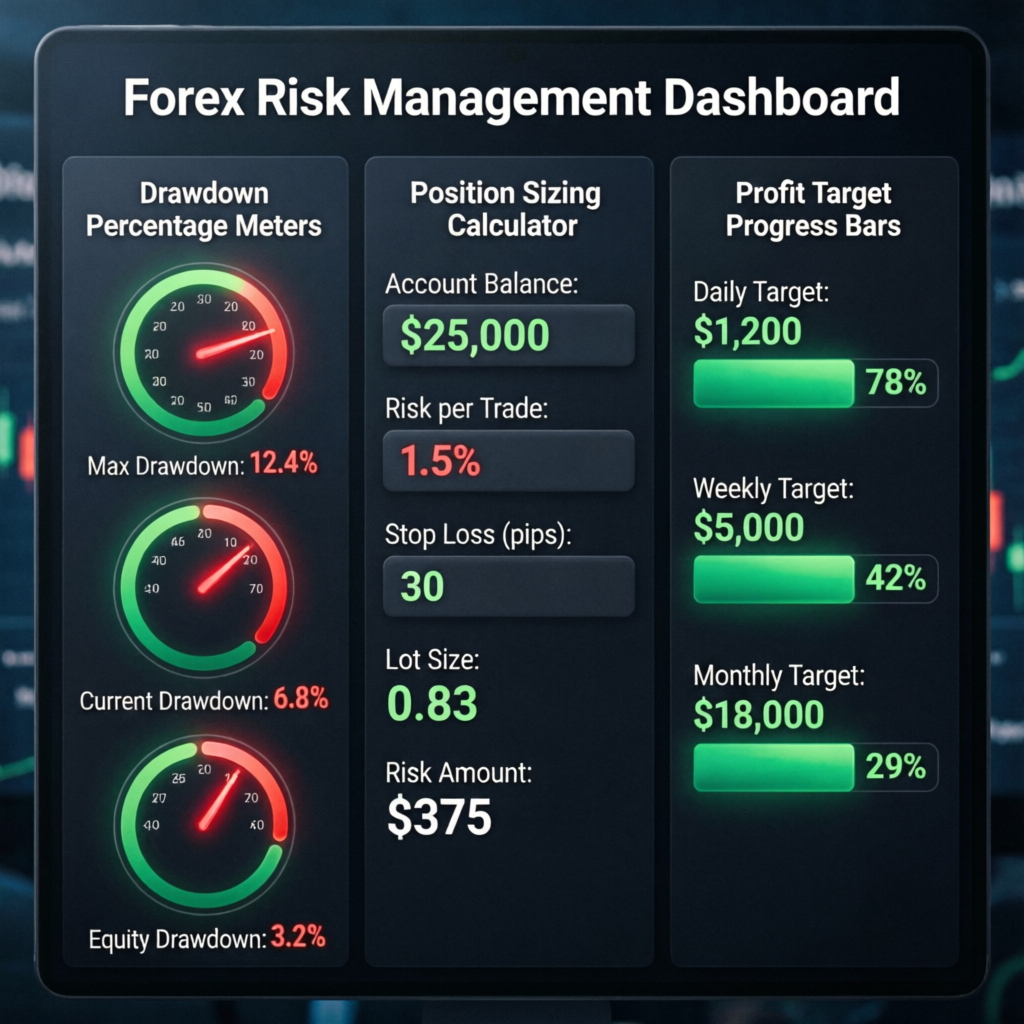 Forex Risk Management Dashboard - Drawdown, Position Sizing, and Profit Targets