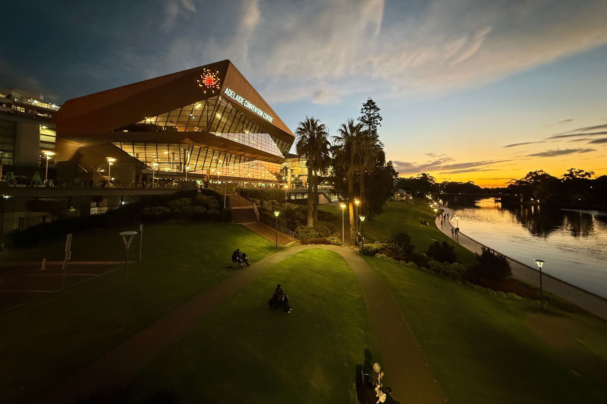 Adelaide Convention Centre exterior at sunset