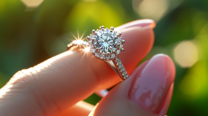 Diamond ring sparkling in sunlight