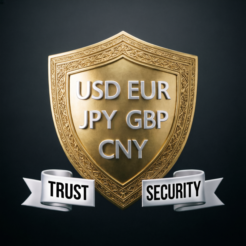 Trust and security shield with forex currency symbols representing safe prop firm passing service
