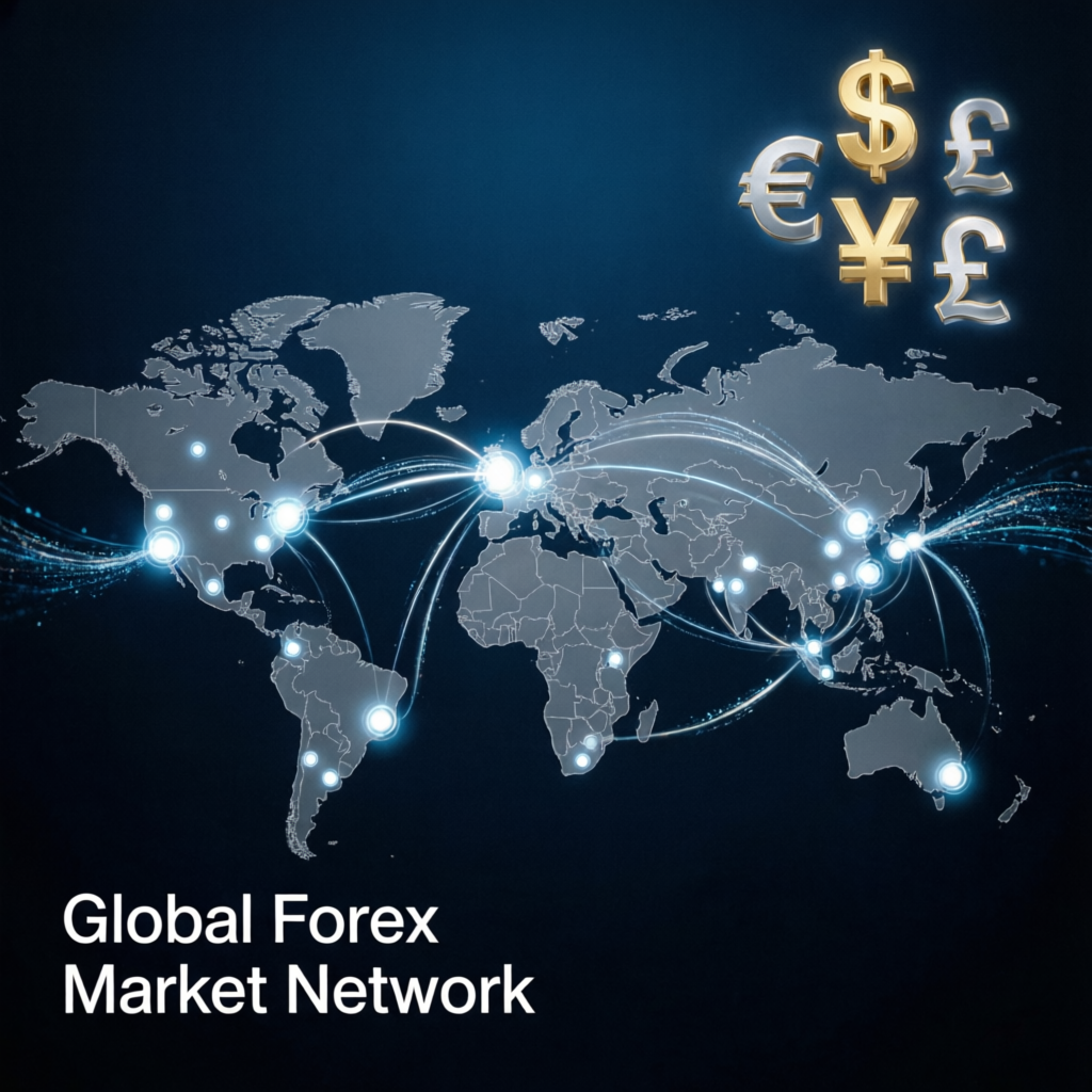 Global forex market network showing international prop firm trading operations