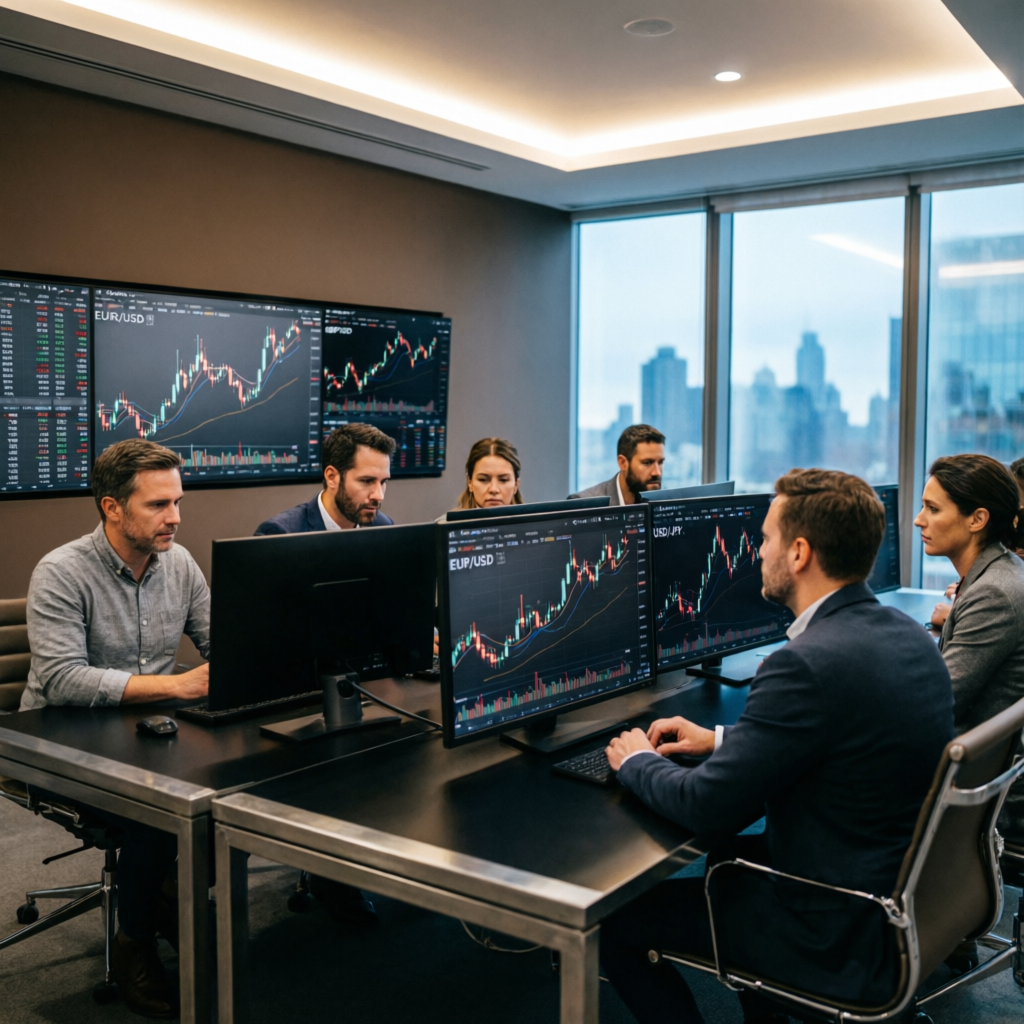 Professional team managing multiple funded accounts with advanced trading strategies