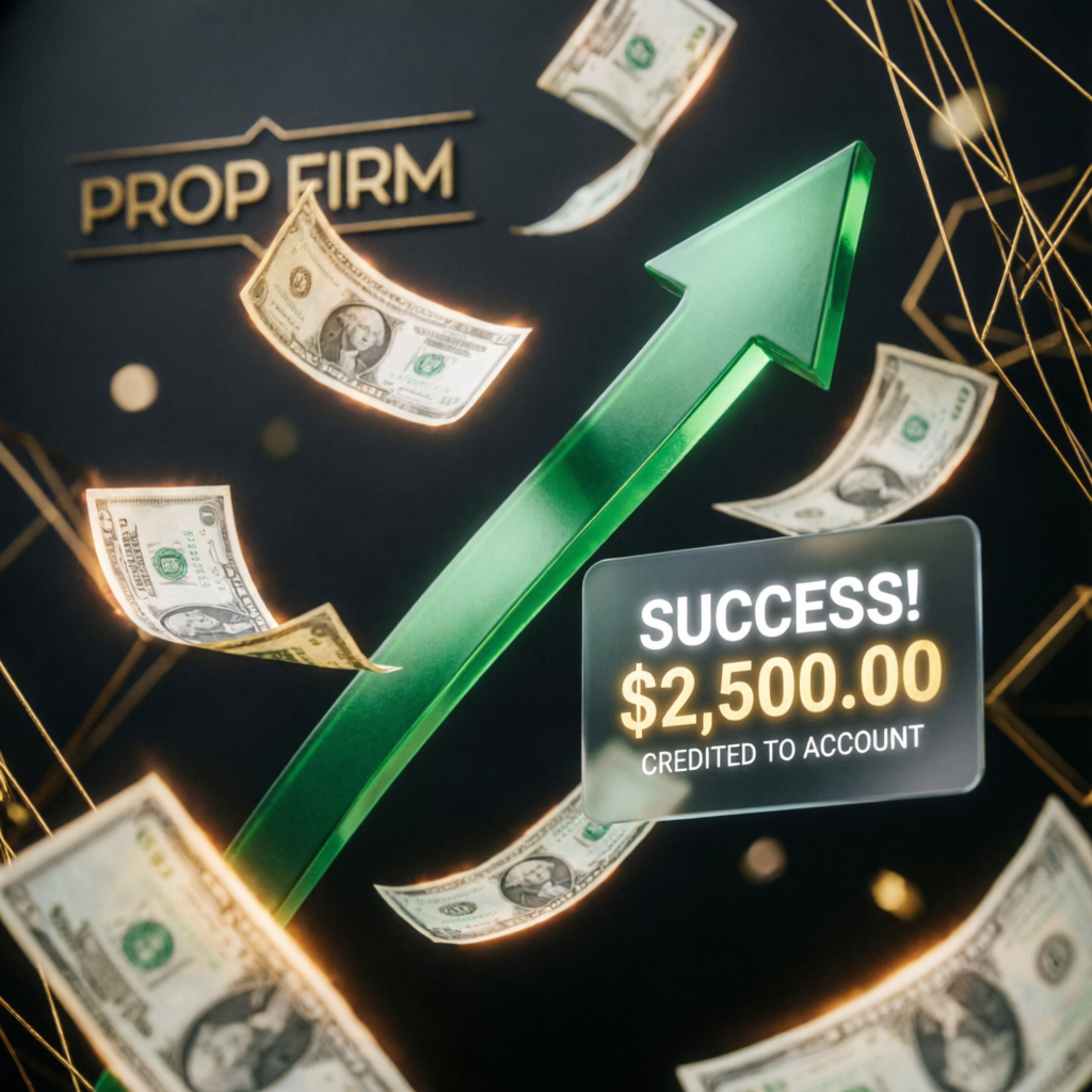 Topstep payout success with profit arrow