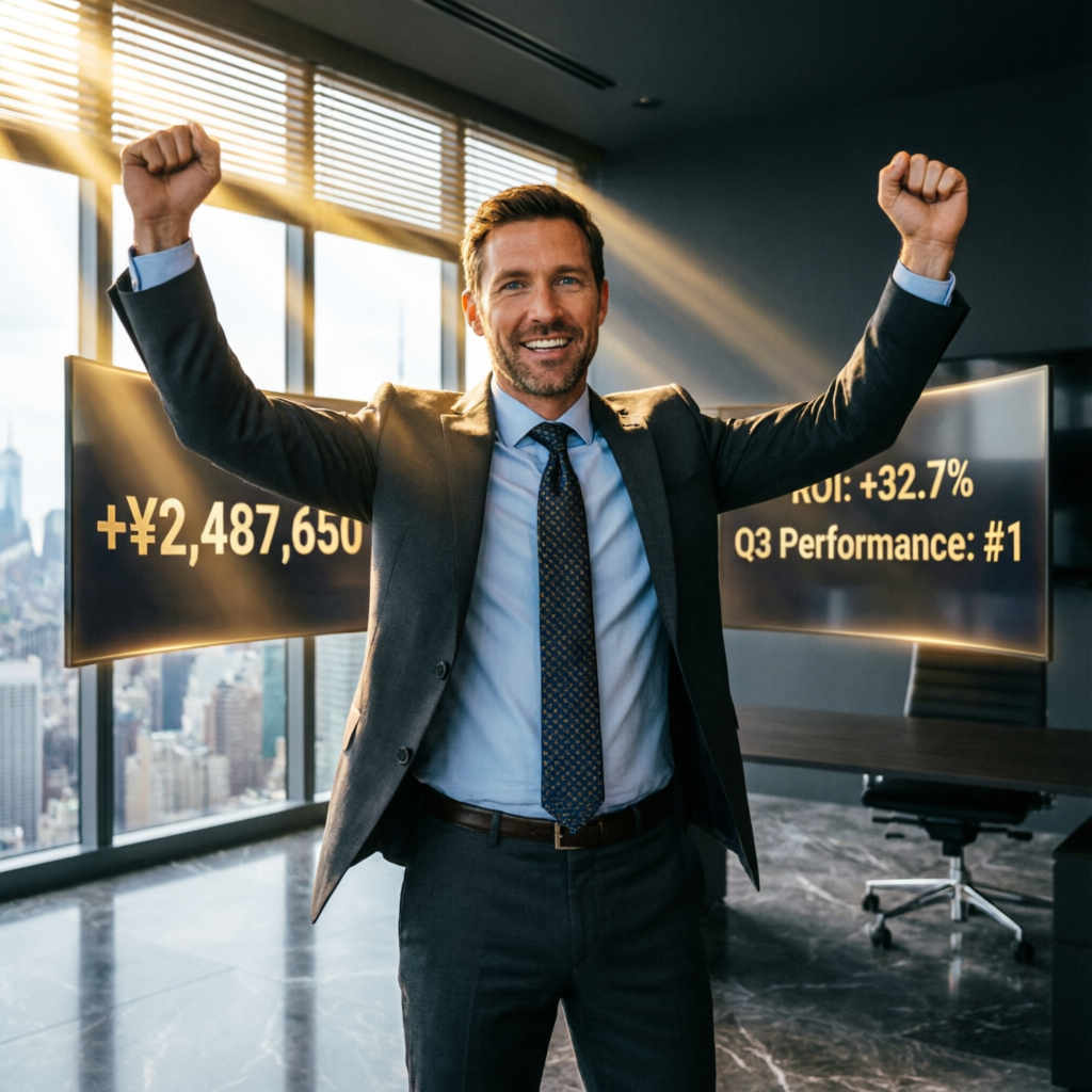 Successful trader celebrating trading profits and achievement