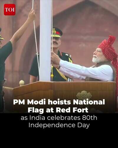 Prime Minister Narendra Modi hoisting the national flag at the Red Fort during the 2026 Independence Day speech as India celebrates its 80th Independence Day